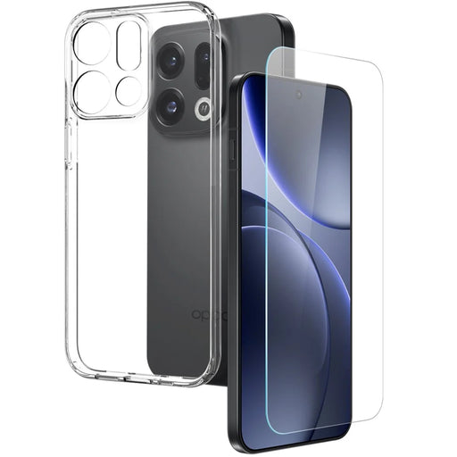 NORTHJO For Oppo Find X9 5G Case Soft TPU Clear Phone Cover with Tempered Glass Screen Protector (Support Fingerprint Unlock) - 1