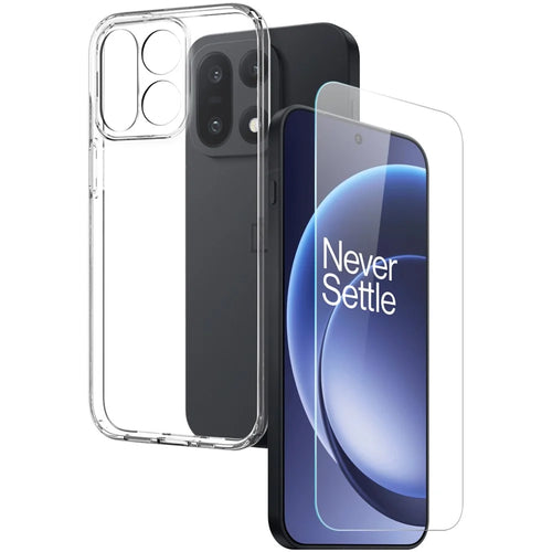 NORTHJO For OnePlus 15 5G Case Soft TPU Clear Phone Cover with Tempered Glass Screen Protector (Support Fingerprint Unlock) - 1