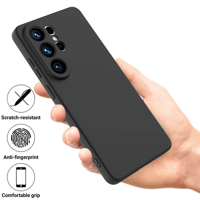 For Samsung Galaxy S26 Ultra Liquid Silicone Case Phone Back Cover with Hand Strap - Black - 2