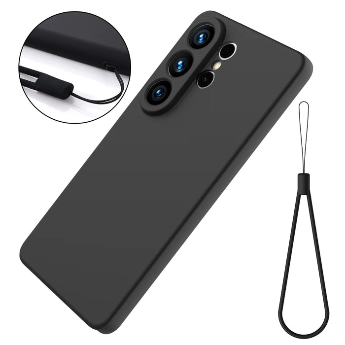 For Samsung Galaxy S26 Ultra Liquid Silicone Case Phone Back Cover with Hand Strap - Black - 7