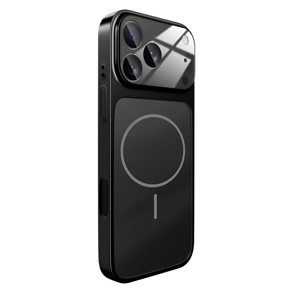 For iPhone 17 Pro Magnetic Case AG Matte Glass Shockproof Phone Cover - Titanium Black - 1