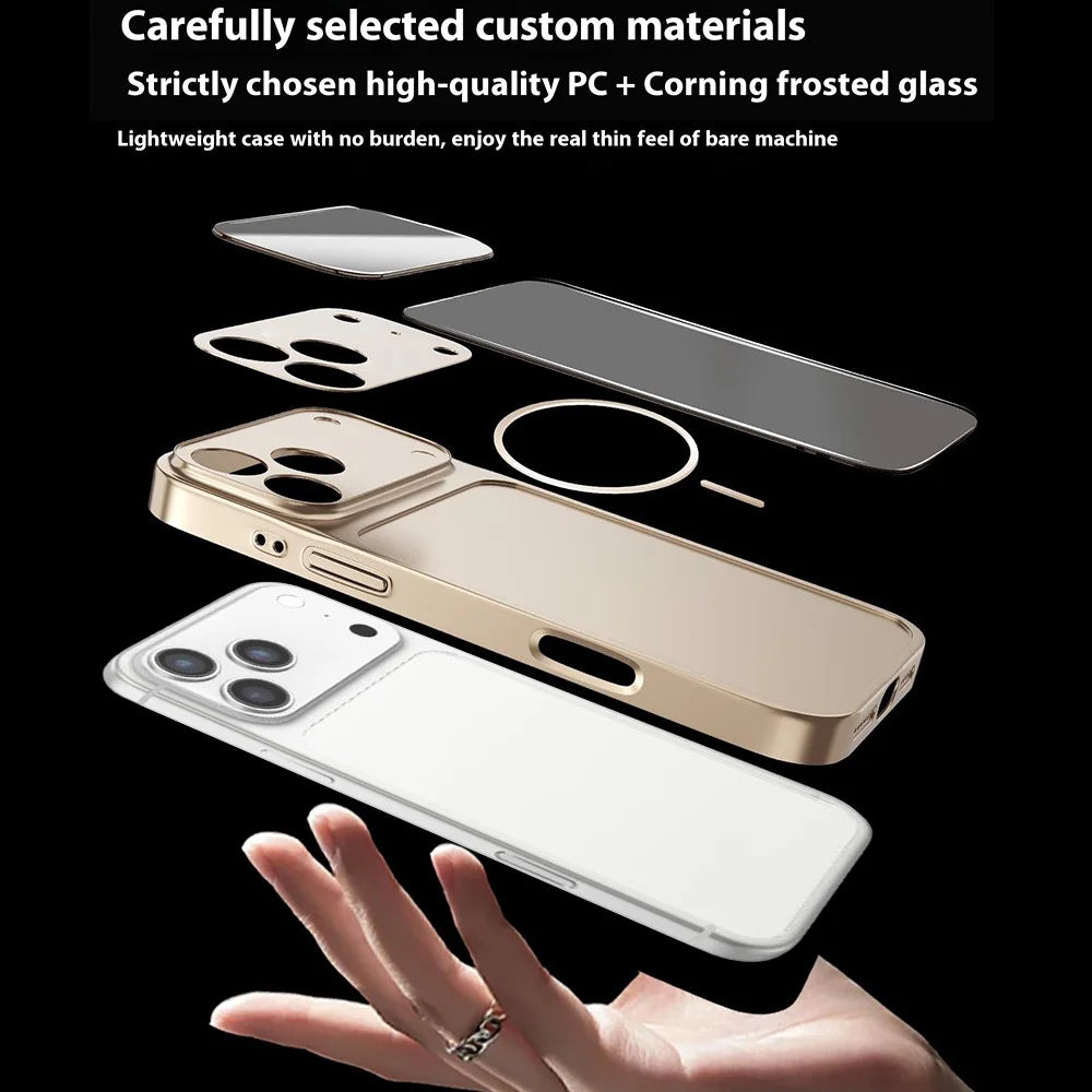 For iPhone 17 Pro Magnetic Case AG Matte Glass Shockproof Phone Cover - Titanium Black - 5