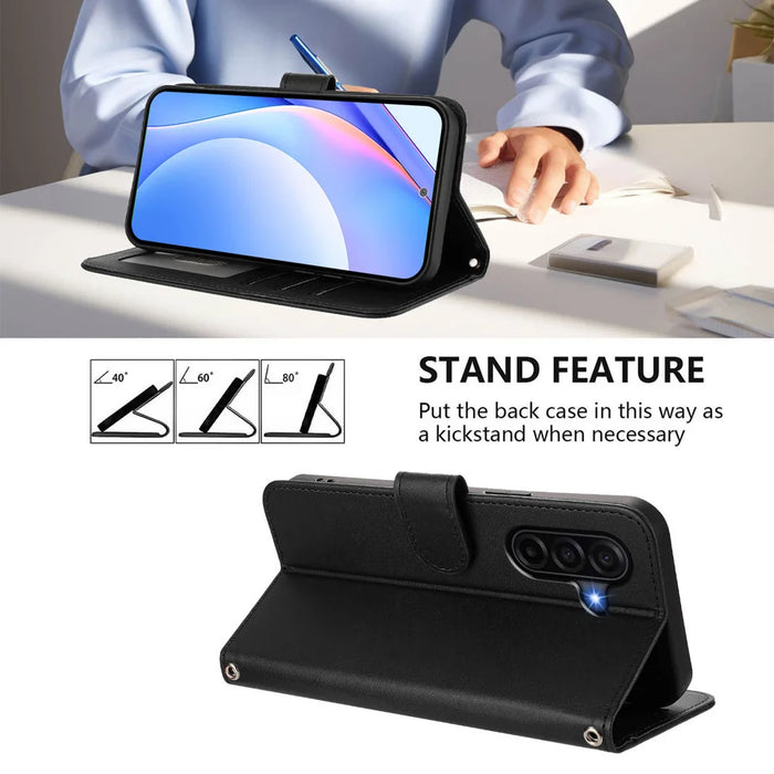 For Samsung Galaxy A57 5G Case Panda Imprint RFID Blocking Wallet Leather Phone Cover with Wrist Strap - Black - 4