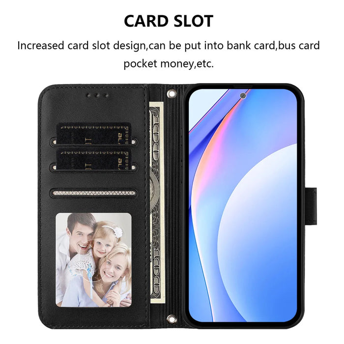 For Samsung Galaxy A57 5G Case Panda Imprint RFID Blocking Wallet Leather Phone Cover with Wrist Strap - Black - 5