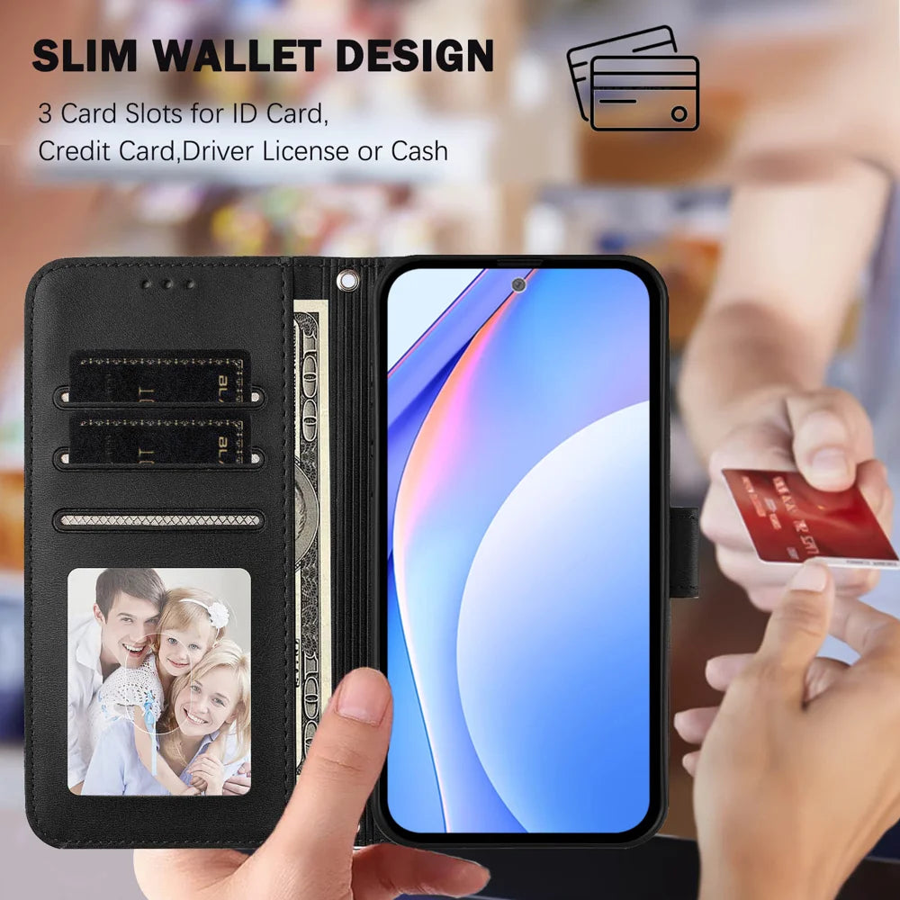 For Samsung Galaxy A37 5G / A36 5G / A56 5G Case Panda Imprint RFID Blocking Wallet Leather Phone Cover with Wrist Strap - Black - 7