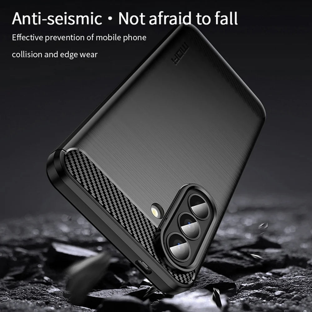 MOFI For Samsung Galaxy A57 5G Back Cover  Brushed Texture Carbon Fiber Soft TPU Case - Black - 3