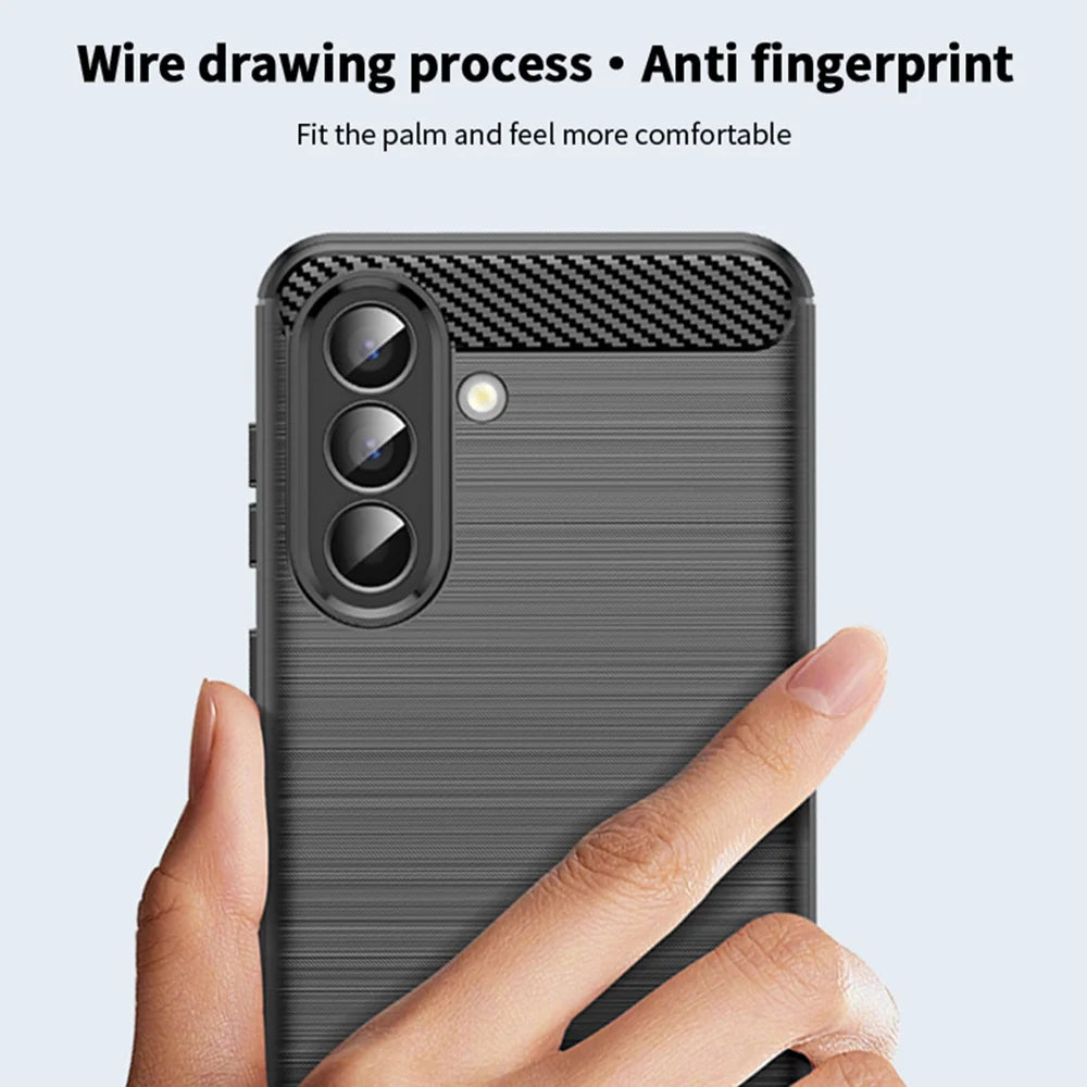 MOFI For Samsung Galaxy A57 5G Back Cover  Brushed Texture Carbon Fiber Soft TPU Case - Black - 4