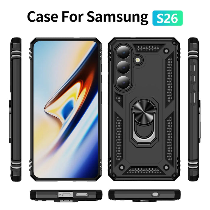 For Samsung Galaxy S26 Case PC + TPU Phone Cover with Kickstand - Black - 5