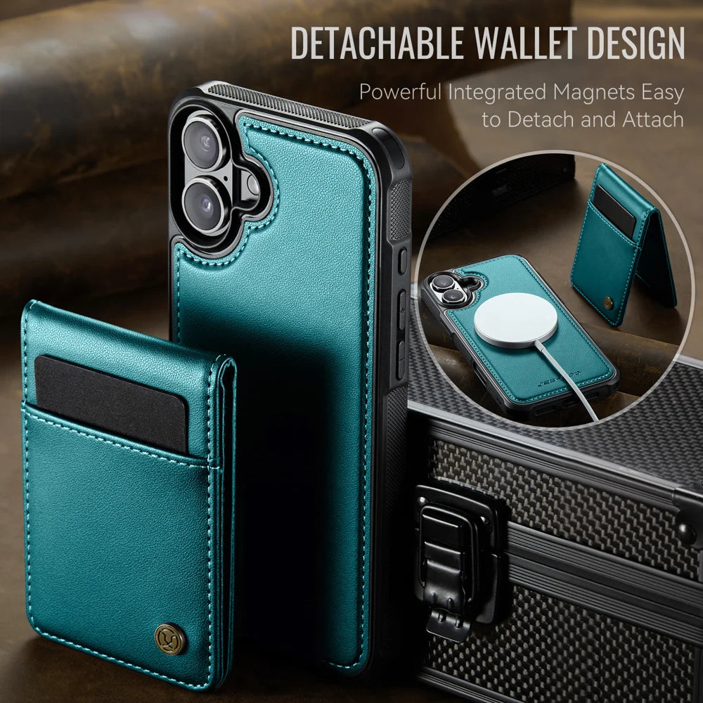 JEEHOOD For iPhone 17 Leather Back Cover  J06 Magnetic Phone Case with Card Bag RFID Blocking - Blue - 4