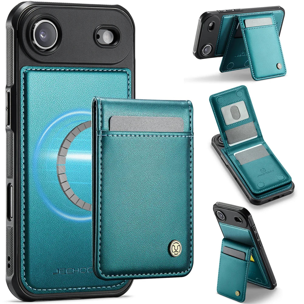 JEEHOOD For iPhone Air Leather Back Cover  J06 Magnetic Phone Case with Card Bag RFID Blocking - Blue - 1