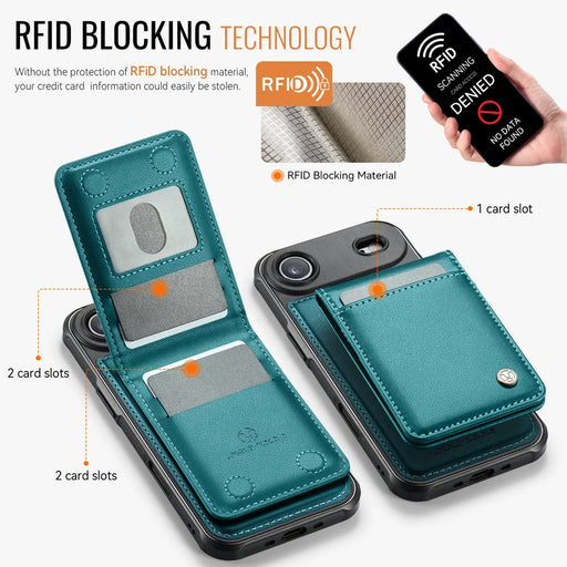 JEEHOOD For iPhone Air Leather Back Cover  J06 Magnetic Phone Case with Card Bag RFID Blocking - Blue - 2