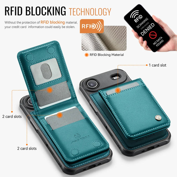 JEEHOOD For iPhone Air Leather Back Cover  J06 Magnetic Phone Case with Card Bag RFID Blocking - Blue - 2