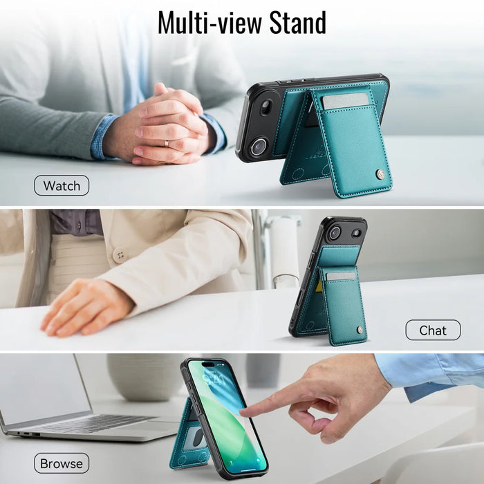 JEEHOOD For iPhone Air Leather Back Cover  J06 Magnetic Phone Case with Card Bag RFID Blocking - Blue - 5