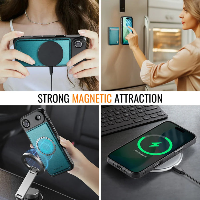 JEEHOOD For iPhone Air Leather Back Cover  J06 Magnetic Phone Case with Card Bag RFID Blocking - Blue - 6