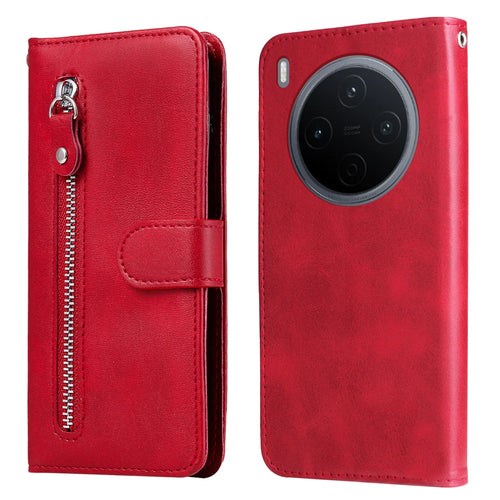 For vivo Y500 Pro 5G PU Leather Cases with Zipper Pocket Wallet Phone Cover Stand - Red - 1