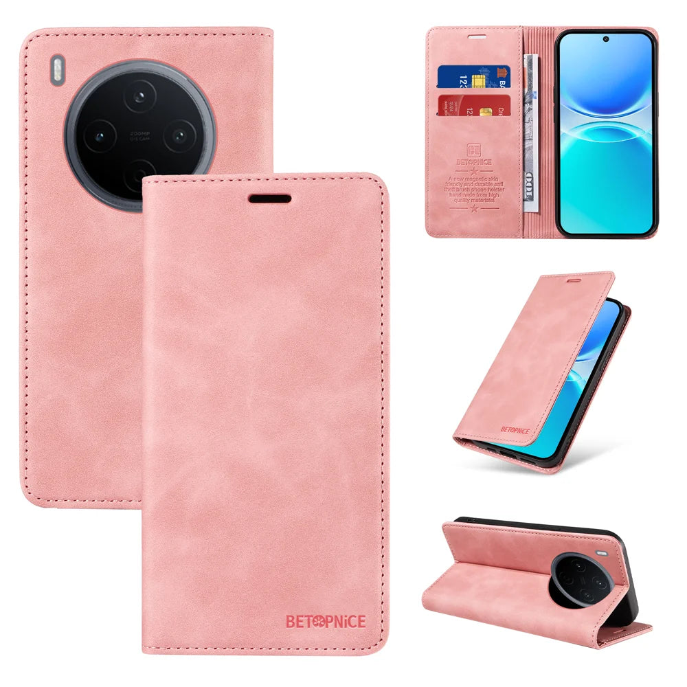 BETOPNICE For vivo Y500 Pro 5G Case  Magnetic Closure RFID Blocking Wallet Stand Leather Phone Cover - Pink - 3