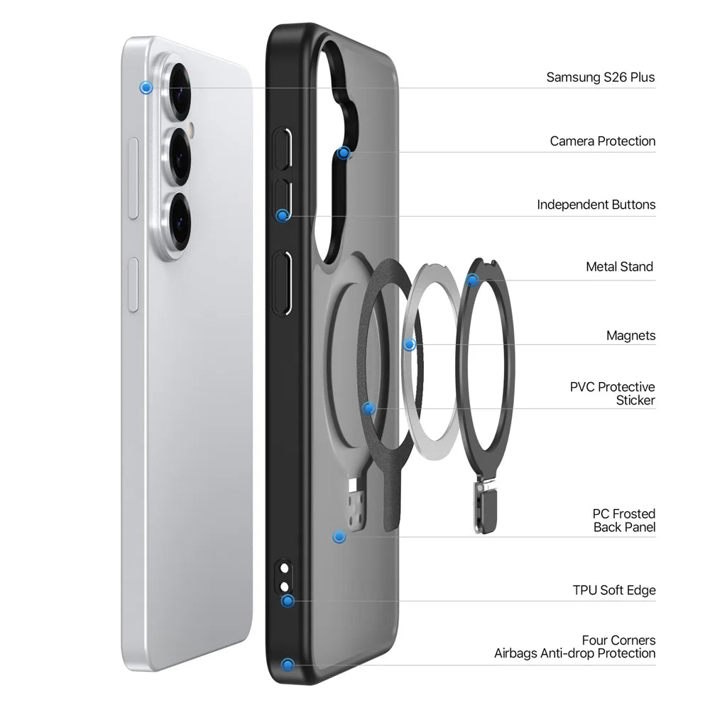 DUX DUCIS For Samsung Galaxy S26+ Magnetic Case  Yind Series Kickstand PC TPU Matte Phone Cover - Black - 4