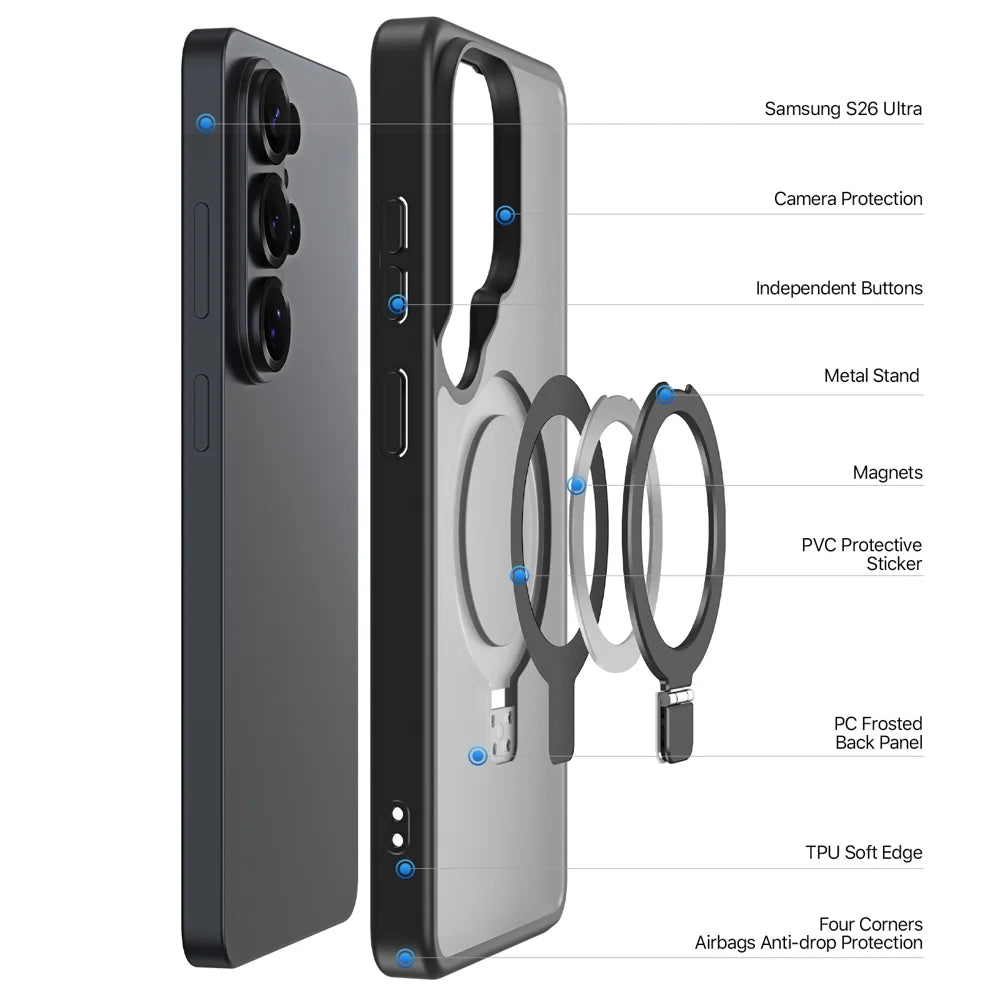 DUX DUCIS For Samsung Galaxy S26 Ultra Magnetic Case  Yind Series Kickstand PC TPU Matte Phone Cover - Black - 4