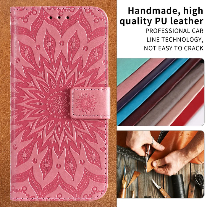 For Samsung Galaxy A37 5G Leather Wallet Case Sunflower Imprinted Phone Cover - Pink - 3