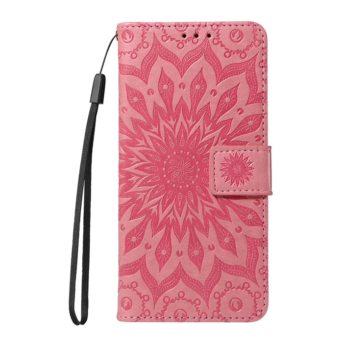 For Samsung Galaxy A37 5G Leather Wallet Case Sunflower Imprinted Phone Cover - Pink - 6