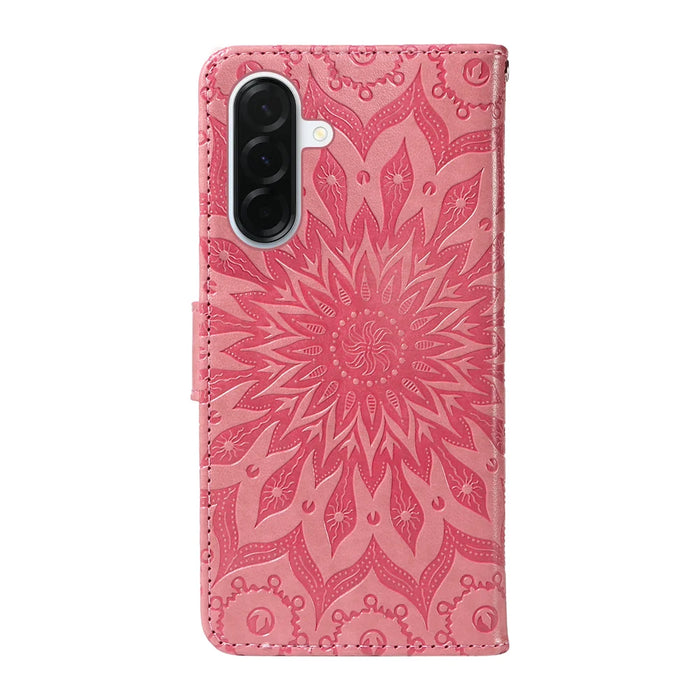For Samsung Galaxy A37 5G Leather Wallet Case Sunflower Imprinted Phone Cover - Pink - 7