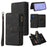 For Samsung Galaxy S26+ Zipper Wallet Case with 15 Card Slots and Strap Leather Phone Cover - Black - 1