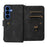 For Samsung Galaxy S26+ Zipper Wallet Case with 15 Card Slots and Strap Leather Phone Cover - Black - 2