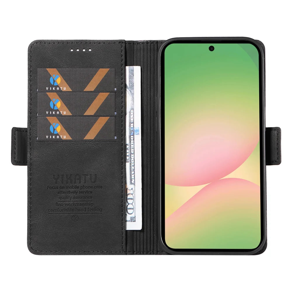 YIKATU For Samsung Galaxy A57 5G Leather Case  YK-005 Skin-touch Feeling Wallet Phone Cover - Black - 2