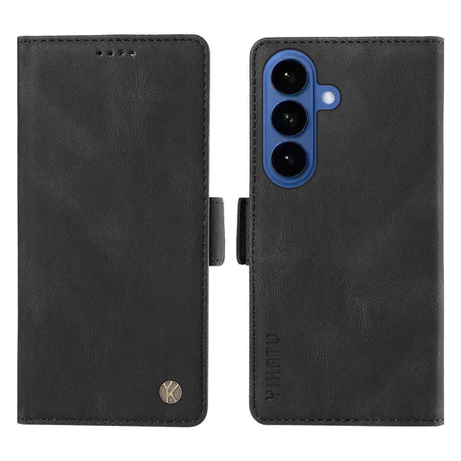 YIKATU For Samsung Galaxy S26+ Leather Case  YK-005 Skin-touch Feeling Wallet Phone Cover - Black - 1