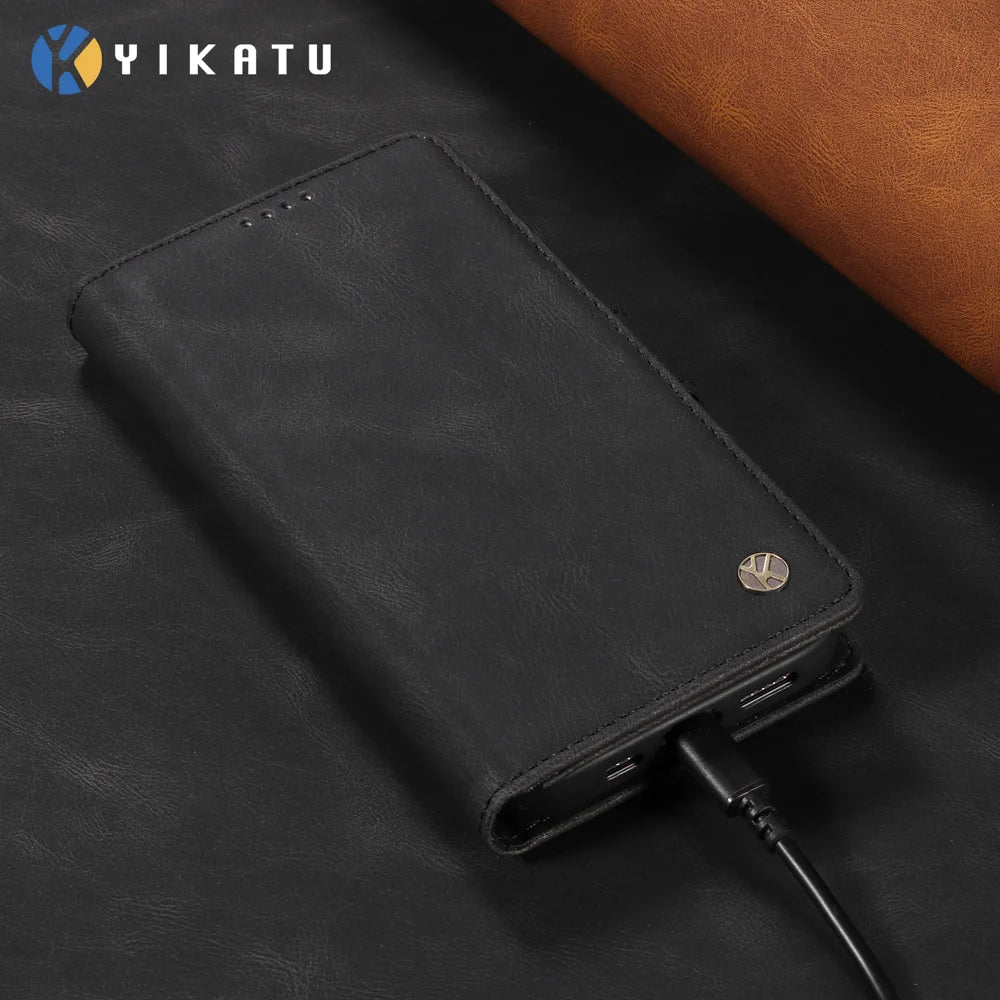 YIKATU For Samsung Galaxy S26+ Leather Case  YK-005 Skin-touch Feeling Wallet Phone Cover - Black - 3
