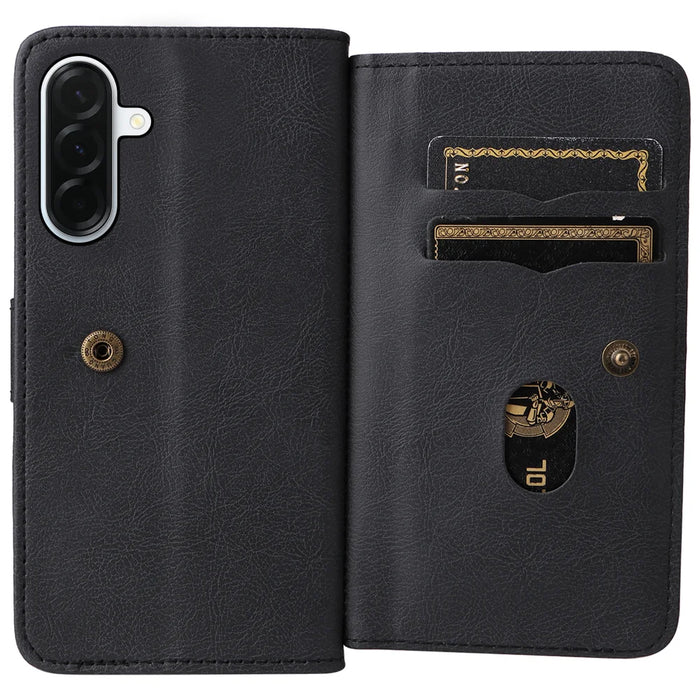 For Samsung Galaxy A37 5G Leather Case with 10 Card Holder Phone Cover Stand - Black - 3