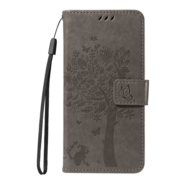 For Samsung Galaxy A57 5G Phone Case with Stand Cat Tree Pattern Leather Wallet Mobile Cover - Grey - 6