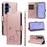 For Samsung Galaxy S26+ Case Cat Pattern Imprint Leather Phone Cover with Wrist Strap - Rose Gold - 1