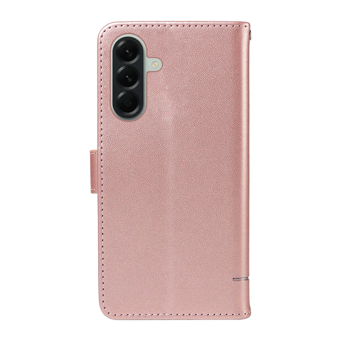 For Samsung Galaxy A57 5G Case Cat Pattern Imprint Leather Phone Cover with Wrist Strap - Rose Gold - 7