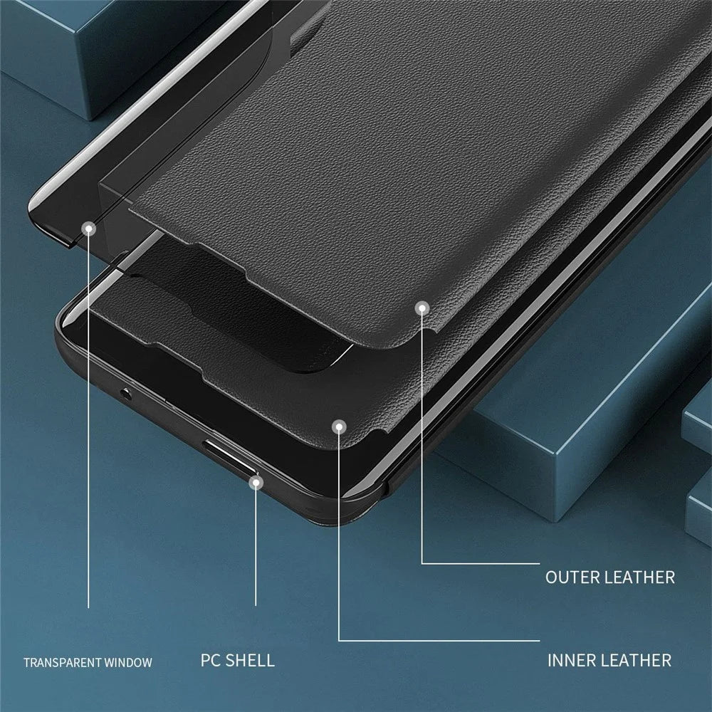 For Samsung Galaxy S23 PU Leather Phone Case View Window Flip Stand Case Anti-Scratch Protective Case - Black - 5