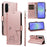 For Samsung Galaxy A37 5G Case Cat Pattern Imprint Leather Phone Cover with Wrist Strap - Rose Gold - 1