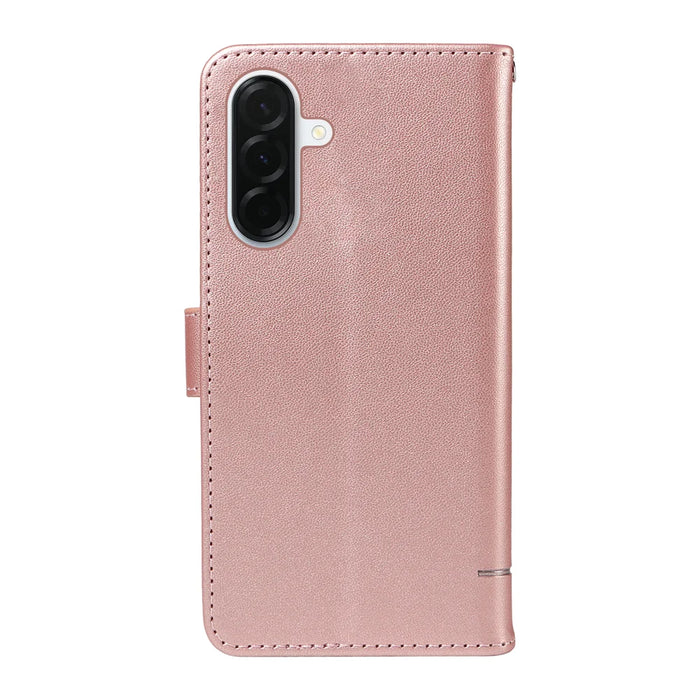 For Samsung Galaxy A37 5G Case Cat Pattern Imprint Leather Phone Cover with Wrist Strap - Rose Gold - 7