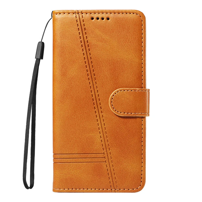 For Samsung Galaxy A37 5G Wallet Case T-Shape Lines Leather Phone Cover Stand - Brown - 6