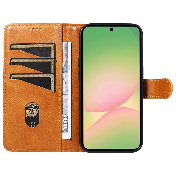 For Samsung Galaxy A57 5G Wallet Case T-Shape Lines Leather Phone Cover Stand - Brown - 2
