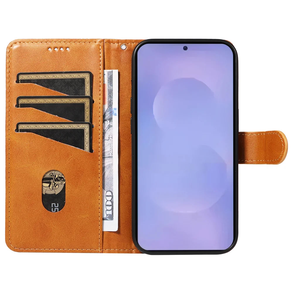For Samsung Galaxy S26+ Wallet Case T-Shape Lines Leather Phone Cover Stand - Brown - 2