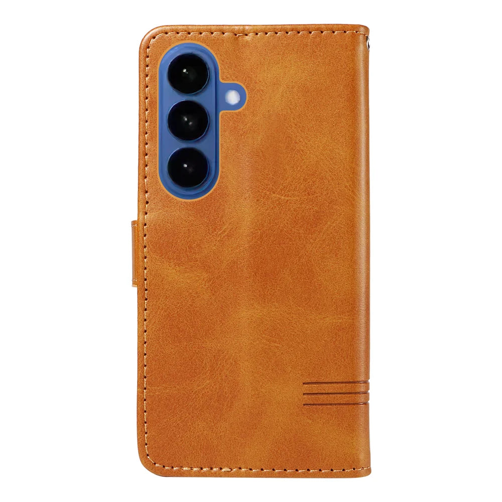 For Samsung Galaxy S26+ Wallet Case T-Shape Lines Leather Phone Cover Stand - Brown - 7