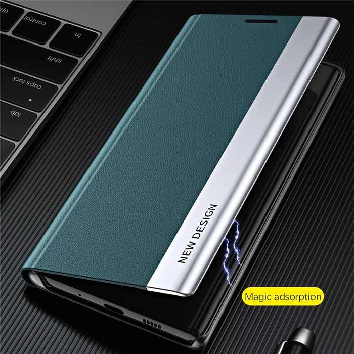 For Samsung Galaxy S23+ Electroplating Protective Case PU Leather Flip Stand Cover Phone Case - Green - 3