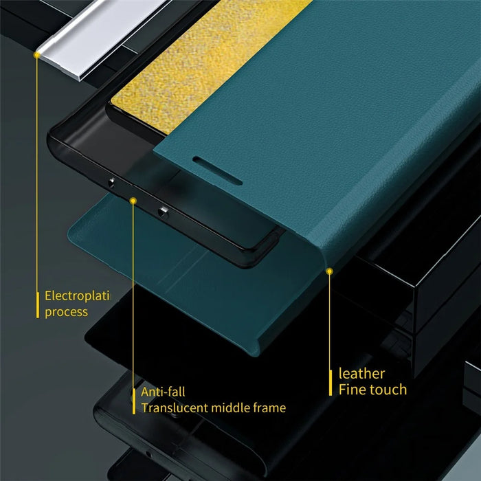 For Samsung Galaxy S23+ Electroplating Protective Case PU Leather Flip Stand Cover Phone Case - Green - 4