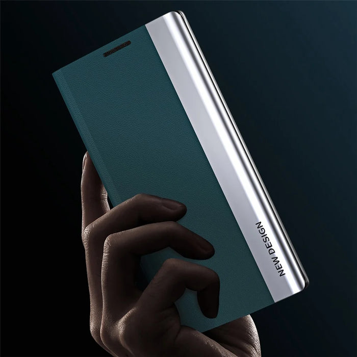 For Samsung Galaxy S23+ Electroplating Protective Case PU Leather Flip Stand Cover Phone Case - Green - 6