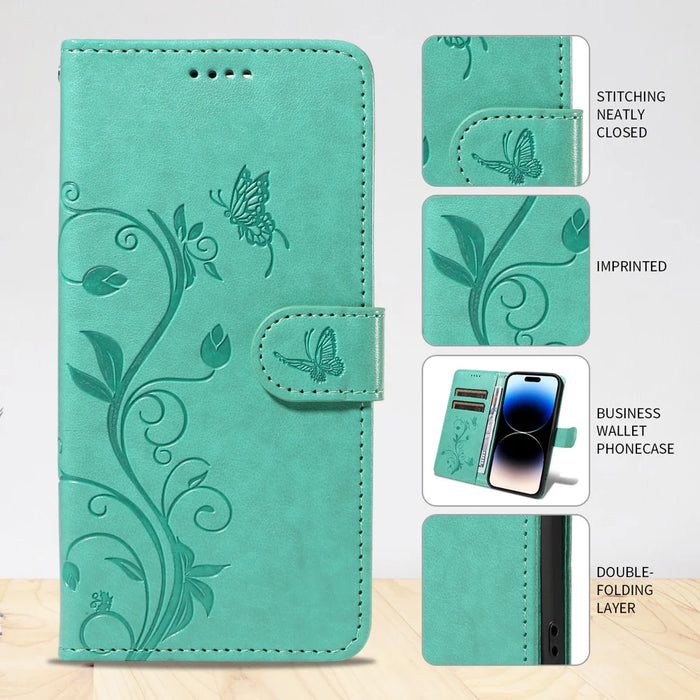 For Samsung Galaxy A57 5G PU Leather Cases Flower Pattern Wallet Stand Phone Cover with Strap - Green - 3