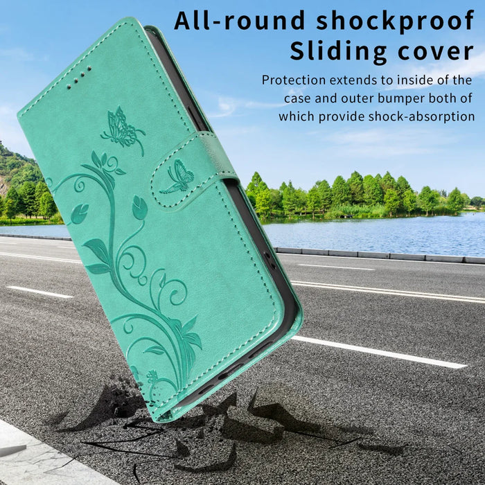 For Samsung Galaxy A57 5G PU Leather Cases Flower Pattern Wallet Stand Phone Cover with Strap - Green - 4