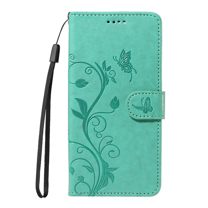 For Samsung Galaxy A57 5G PU Leather Cases Flower Pattern Wallet Stand Phone Cover with Strap - Green - 5
