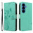 For Samsung Galaxy S26+ PU Leather Cases Flower Pattern Wallet Stand Phone Cover with Strap - Green - 1