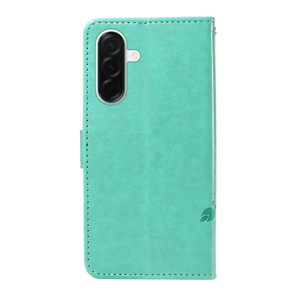 For Samsung Galaxy A37 5G PU Leather Cases Flower Pattern Wallet Stand Phone Cover with Strap - Green - 6