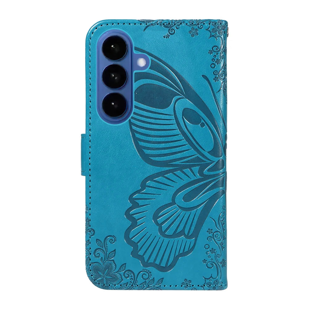 For Samsung Galaxy S26+ Case Butterfly Pattern PU Leather Folio Flip Phone Cover -  Blue - 7